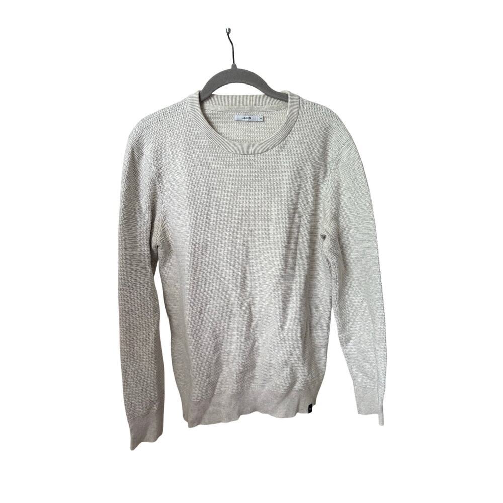 Jules Mens Medium Ivory Textured Knit Sweater Crew Neck Lightweight Pullover - Picture 3 of 8